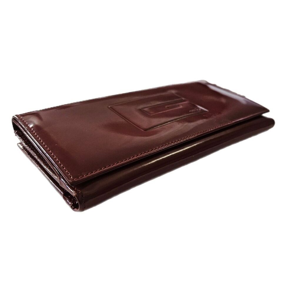 Gucci (Authentic) Burgundy Patent Leather GG Vintage Tri-fold Long Wallet, EUC - Picture 4 of 12